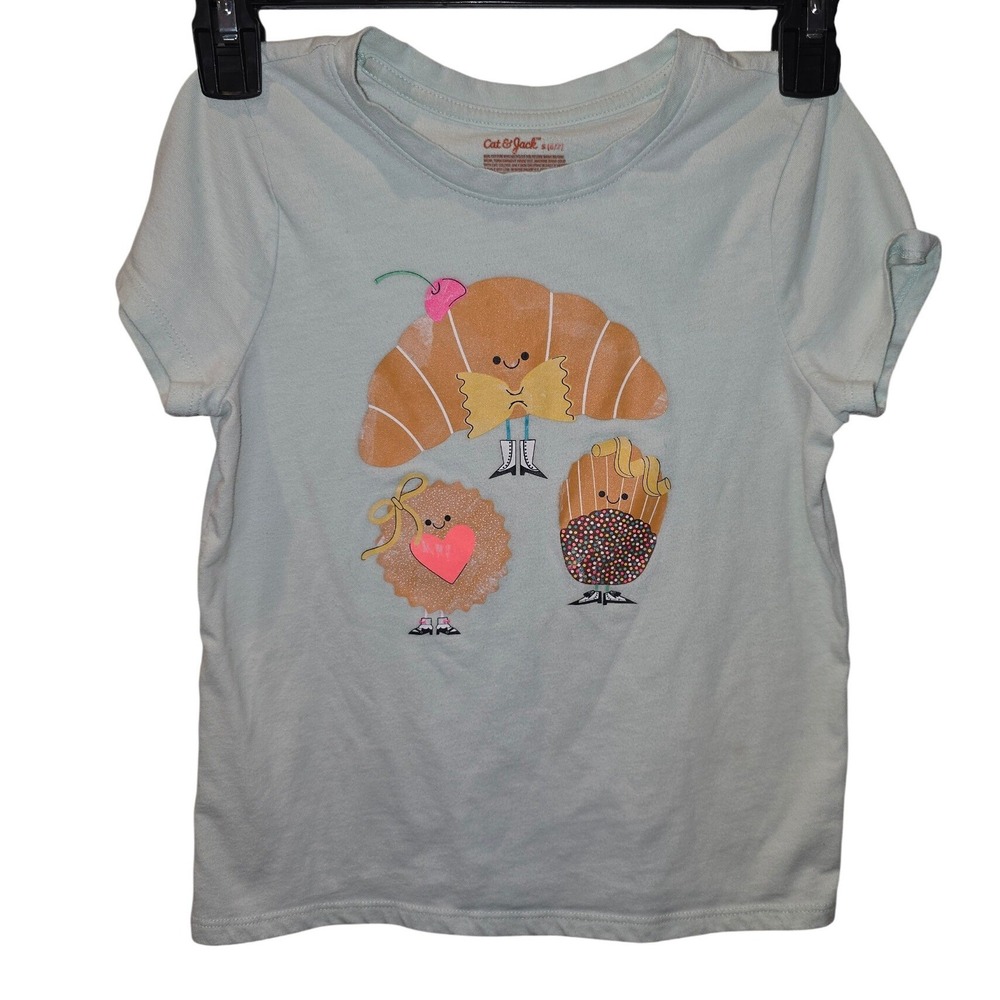 Cat & Jack Girls Light Blue French Pastry Graphic T-Shirt Size S 6/7 Croissant
